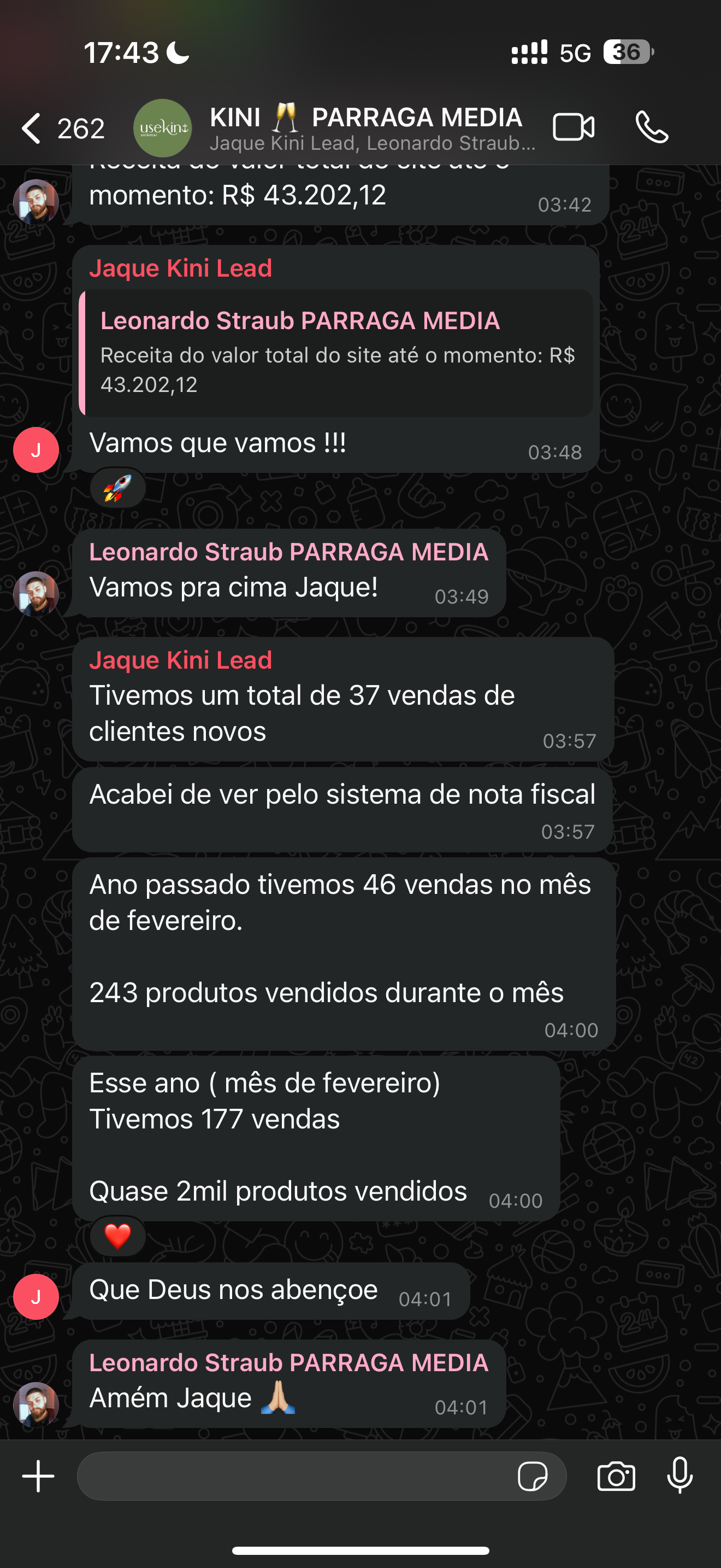 Conversa no grupo da Kini: 177 vendas em fevereiro contra 46 no mesmo mês do ano anterior